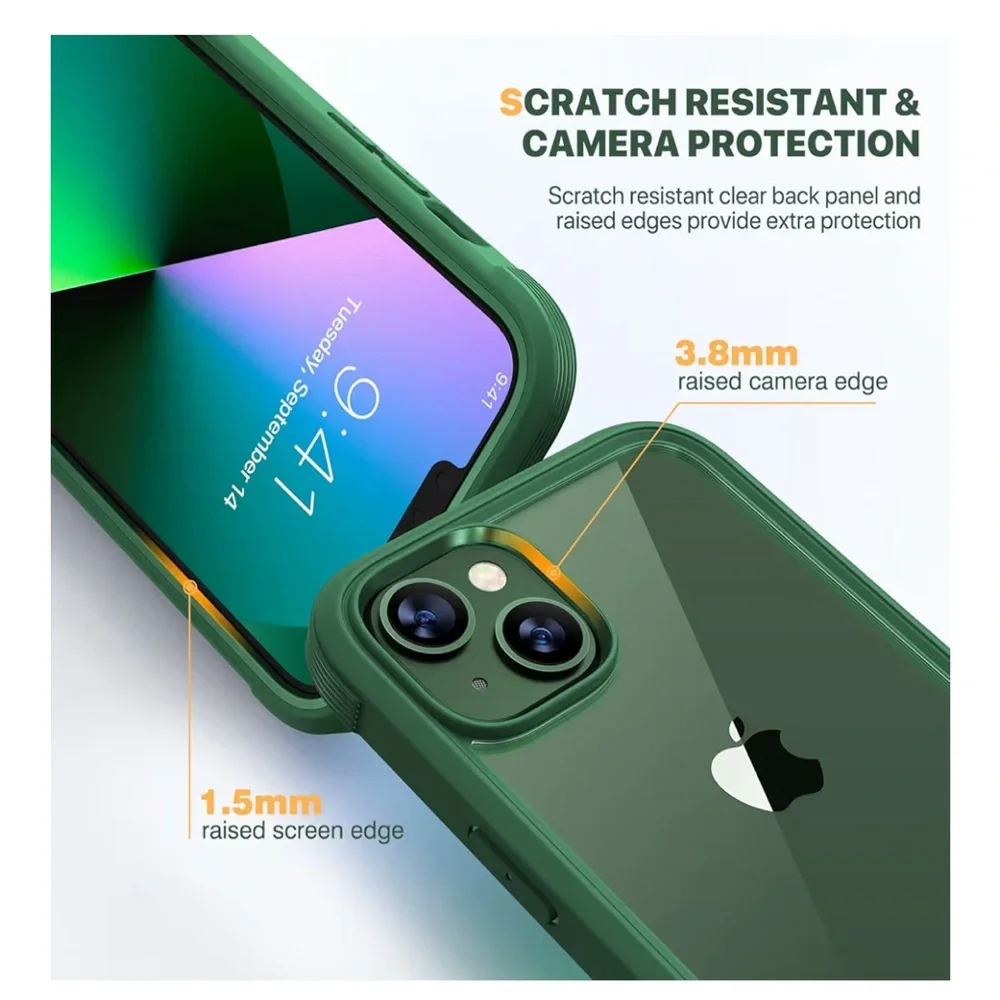Diaclara Green iPhone 13 Protective 2 Piece Case Cellphone Clear